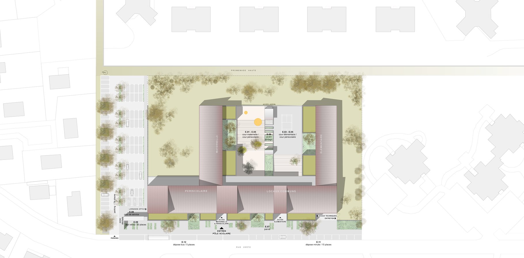 Plan de masse du projet de construction du groupe scolaire Dora Lévi à Vouziers (08)