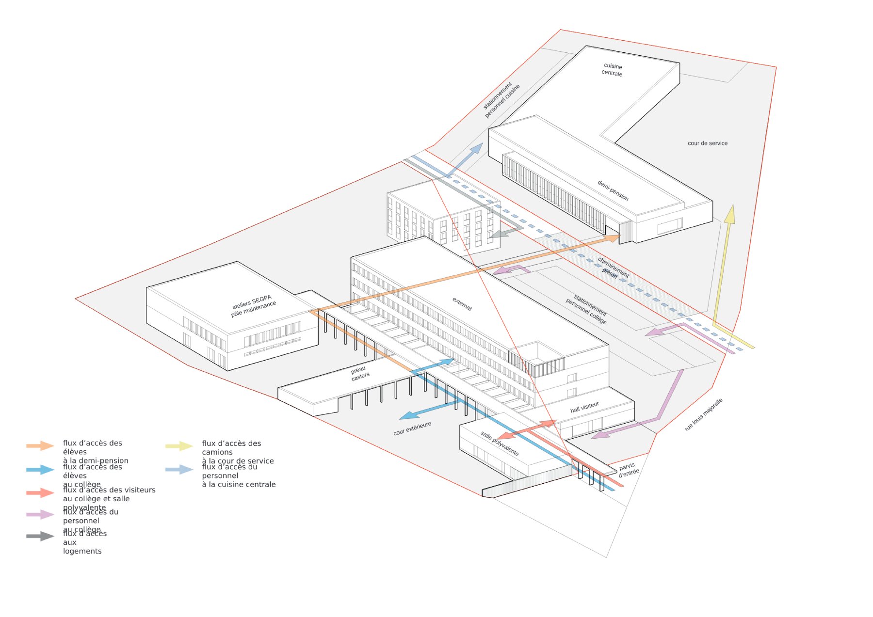 axonométrie collège Croix de Metz et construction d'une demi-pension et cuisine centrale à Toul (54)