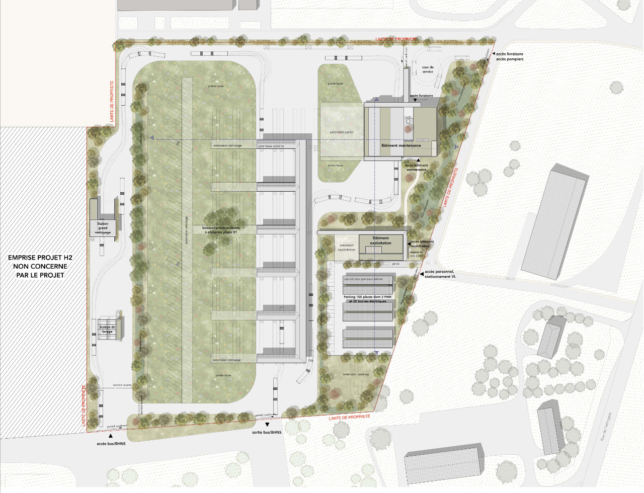 Plan de masse pour le projet du centre de bus à Metz