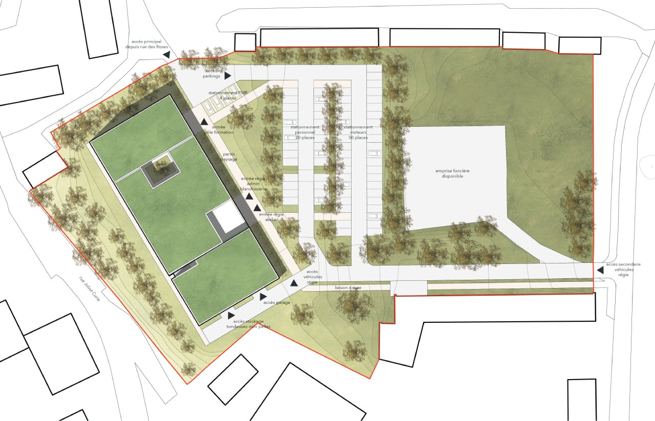 Plan de masse du projet de construction d'un pôle de formation à Behren-lès-Forbach (57)