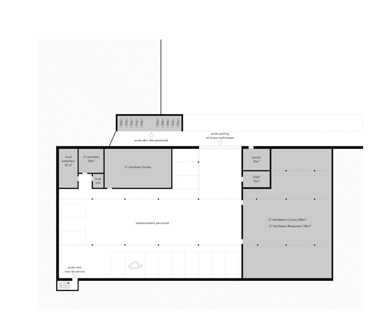 Plan r+1 du projet de restaurant universitaire de l'Illberg à Mulhouse