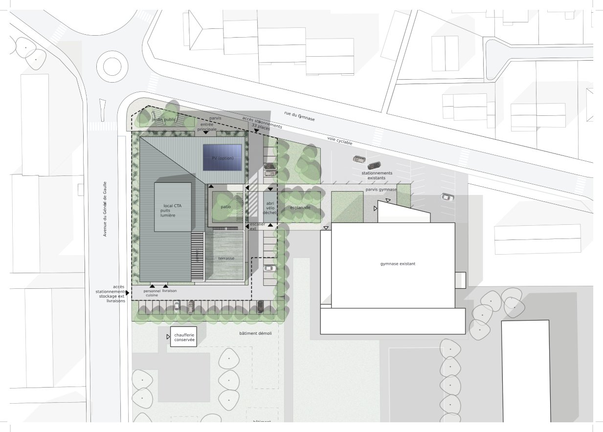 Plan de masse du projet de Construction d'un bâtiment multi fonctionnel en bois à Yutz en Moselle