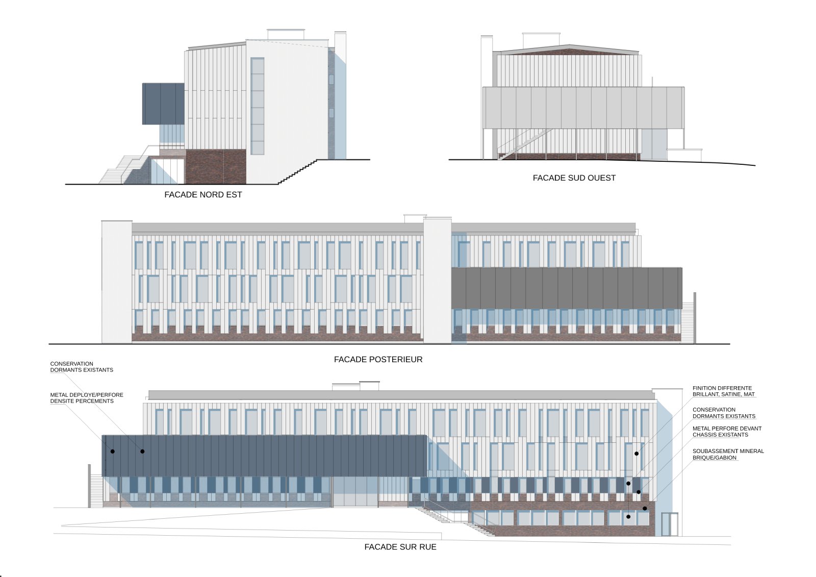 Façades du projet de réhabilitation du bâtiment de la CPAM de Meurthe et Moselle (54)