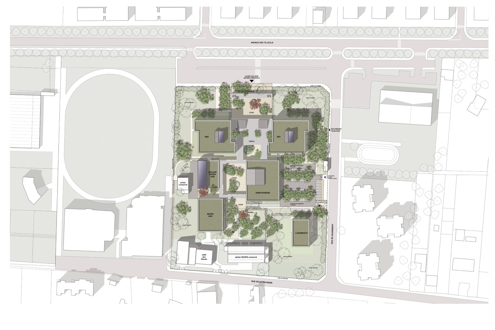 Plan de masse du projet de restructuration du collège Les Tilleuls à Commercy (55)